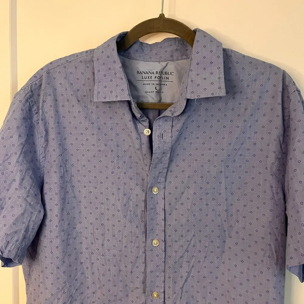 Banana Republic Luxe Poplin Short Sleeve Grant Slim Fit Button Down Shirt Large